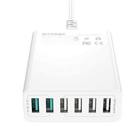 6x USB töltő Blitzwolf BW-S15, QC 3.0, 60W (fehér)