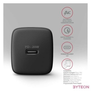 Axagon ACU-PD20 20W PD 3.0 QC Type-C fekete hálózati töltő