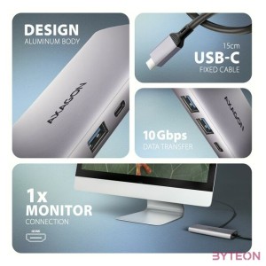 Axagon HMC-6G2L 10Gbps 6in1 szürke Type-C hub