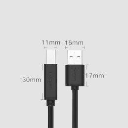 UGREEN US122 aktív USB 2.0 AB nyomtatókábel, 10 m (fekete)