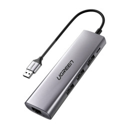 UGREEN CM266 Hub Adapter 5 az 1-ben USB, 3x USB 3.0, micro USB, RJ45 (szürke)