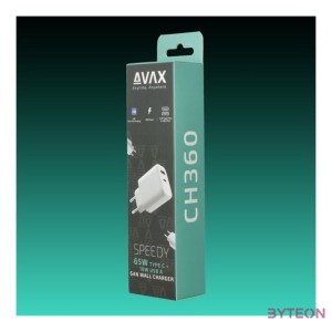 AVAX CH360 SPEEDY 65W GaN USB A (QC)Type C (PD3.0) fehér hálózati töltő