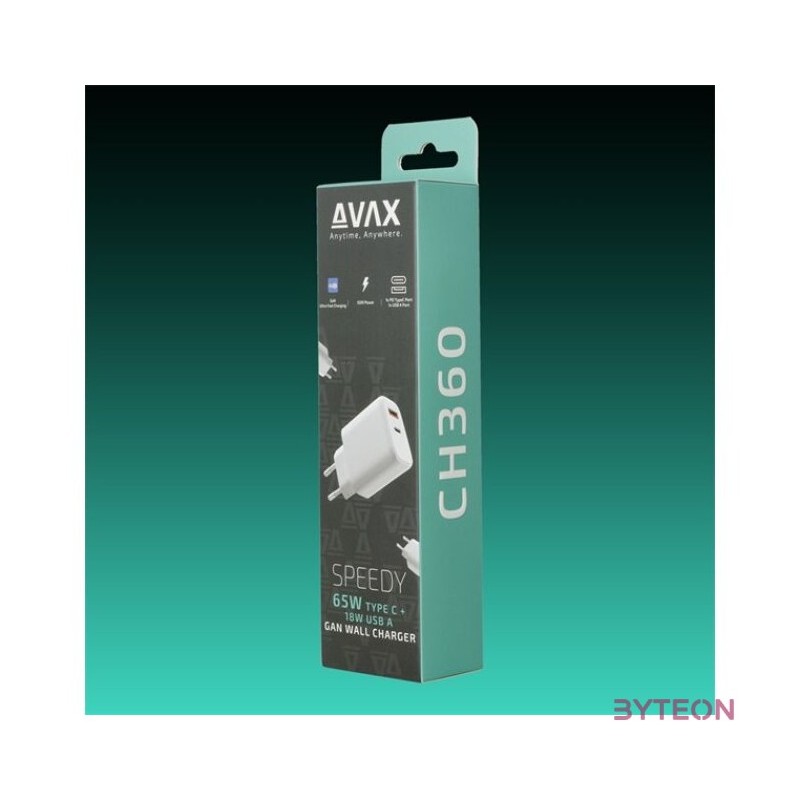 AVAX CH360 SPEEDY 65W GaN USB A (QC)Type C (PD3.0) fehér hálózati töltő