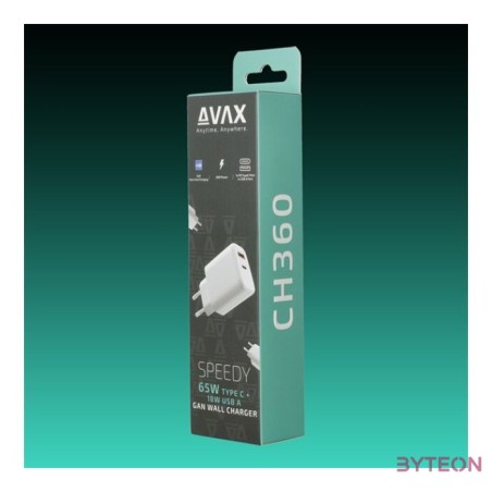 AVAX CH360 SPEEDY 65W GaN USB A (QC)Type C (PD3.0) fehér hálózati töltő