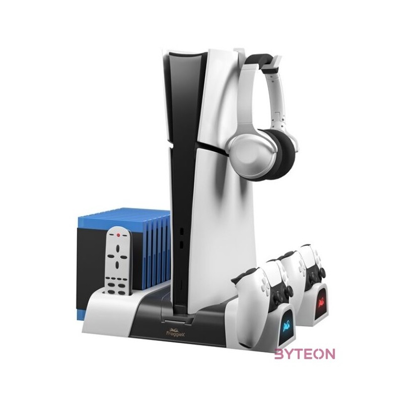 Froggiex FX-P5-C4-W PS5,PS5 Slim multifunkciós ventilátoros állvány  headset tartó