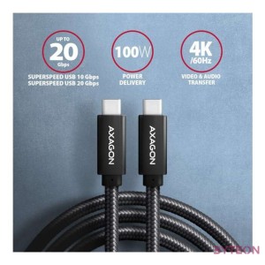 Axagon BUCM32-CM15AB 1,5m Type-C fekete adat- és töltőkábel