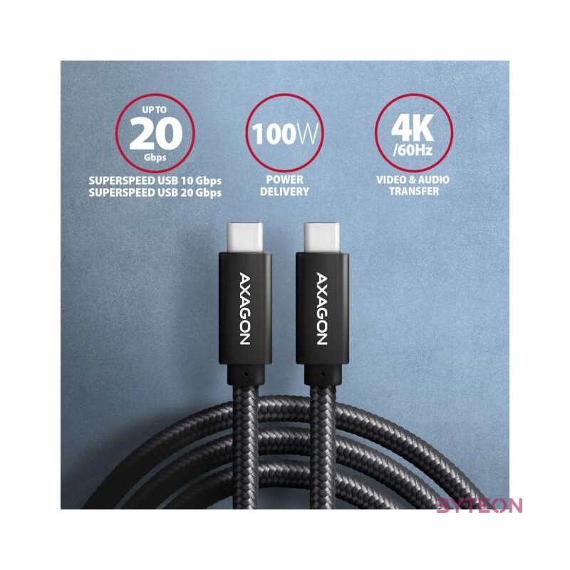 Axagon BUCM32-CM15AB 1,5m Type-C fekete adat- és töltőkábel