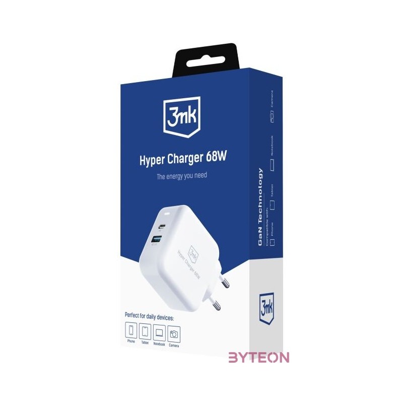 Hálózati töltő 1xUSB  1xUSB-C aljzattal 3mk Hyper Charger 68W GaN-1A1C-68-W