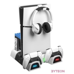 Froggiex FX-P5-C4-W PS5,PS5 Slim multifunkciós ventilátoros állvány  headset tartó