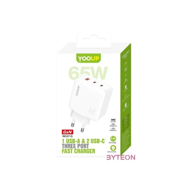 Hálózati töltő 1xUSB  2xUSB-C aljzattal Yooup 65W NC67-G