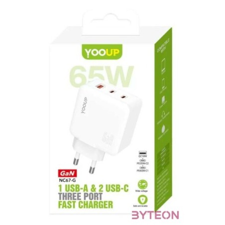 Hálózati töltő 1xUSB  2xUSB-C aljzattal Yooup 65W NC67-G