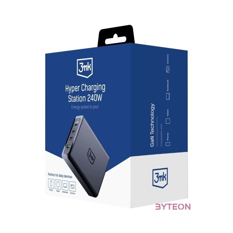 Hálózati töltő 1xUSB  3xUSB-C 3mk Hyper Charging Station 240W GaN-1A3C-240-B