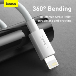 USB kábel Lightning Baseus Simple Wisdomhoz, 2.4A, 1.5m (fehér) 2db.