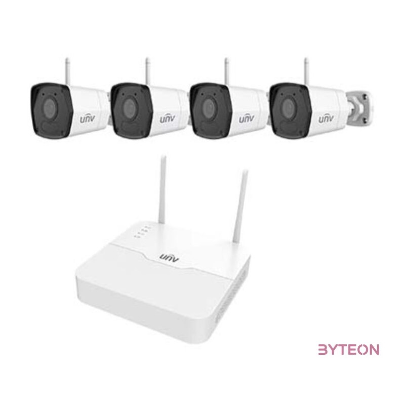 Uniview gyári 2MP-es 4 kamerás WiFi-s csomag (1db NVR és 4db WiFi-s csőkamera 2,8mm fix objektívvel, mikrofonnal)
