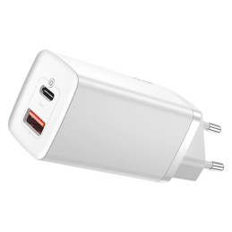 Baseus GaN2 Lite fali töltő, USB + USB-C, 65 W, EU (fehér)