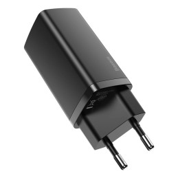 Baseus GaN2 Lite fali töltő, USB + USB-C, 65 W, EU (fekete)