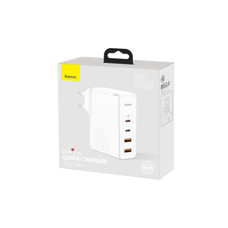 Baseus GaN2 Pro fali töltő, 2x USB + 2x USB-C, 100W, EU (fehér)