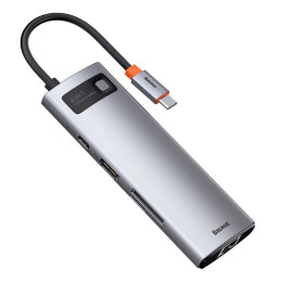 Baseus Metal Gleam Series 8 az 1-ben hub, USB-C - 3x USB 3.0 + HDMI + USB-C PD + Ethernet RJ45 + microSD / SD