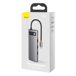 Baseus Metal Gleam Series 8 az 1-ben hub, USB-C - 3x USB 3.0 + HDMI + USB-C PD + Ethernet RJ45 + microSD / SD