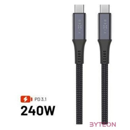 FIXED USB-C,USB-C adat- és töltőkábel FIXDBP-CC12-GR fonott szövet borítás, USB4 gen2 20Gbps 4K 60Hz max 240W 1,2m, szürke