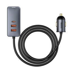 Baseus Share Together autós töltő hosszabbítóval, 3x USB, USB-C, 120W (szürke)