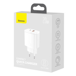 Baseus kompakt gyorstöltő, USB, USB-C, 20 W (fehér)