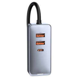 Baseus Share Together autós töltő hosszabbító kábellel, 2x USB, 2x USB-C, 120W (szürke)