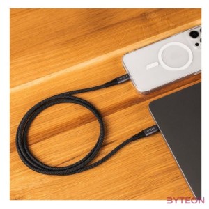 FIXED USB-C,USB-C adat- és töltőkábel FIXDBP-CC12-GR fonott szövet borítás, USB4 gen2 20Gbps 4K 60Hz max 240W 1,2m, szürke