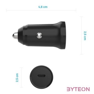 FIXED USB-C 12,24V-os autós töltő, 20W, PD3.0, 1 m USB-C kábellel, fekete