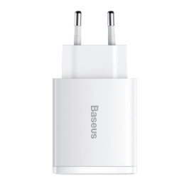 Baseus kompakt gyorstöltő, 2xUSB, USB-C, PD, 3A, 30 W (fehér)