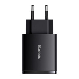 Baseus kompakt gyorstöltő, 2xUSB, USB-C, PD, 3A, 30 W (fekete)