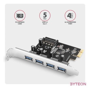 AXAGON PCEU-430RS PCIe Controller 4x ext. USB-A 5Gbps port
