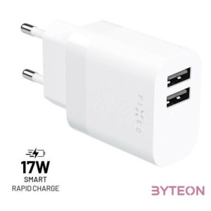 FIXED hálózati töltő, 2USB-A kimenet, 17W, fehér