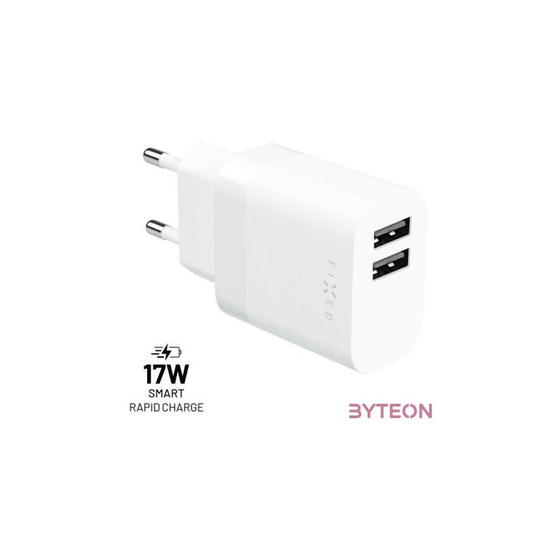 FIXED hálózati töltő, 2USB-A kimenet, 17W, fehér