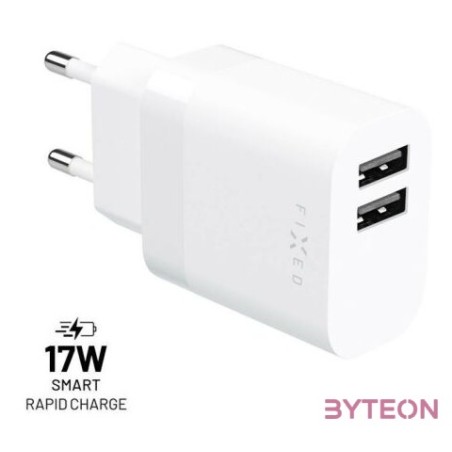 FIXED hálózati töltő, 2USB-A kimenet, 17W, fehér