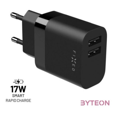 FIXED hálózati töltő 2USB-A kimenet, 17W, fekete