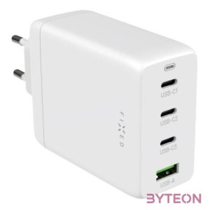 FIXED hálózati töltő 3xUSB-C 1xUSB-A kimenet, GaN technológia,PD 3.0, 100W, fehér