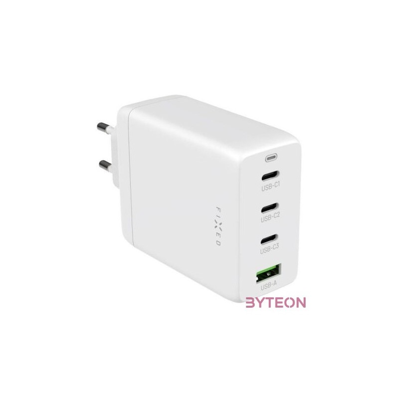 FIXED hálózati töltő 3xUSB-C 1xUSB-A kimenet, GaN technológia,PD 3.0, 100W, fehér