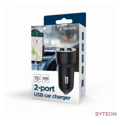 Gembird 2-Port USB Car Charger 3.1A Black
