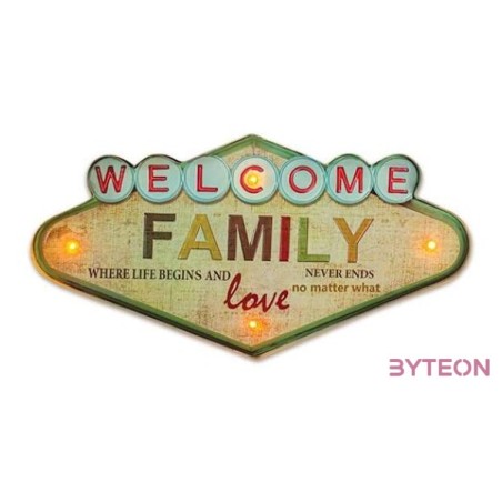 FOREVER LIGHT RETRO metál LED dekorációs lámpa WELCOME FAMILY, USB, 5V, falra akasztható