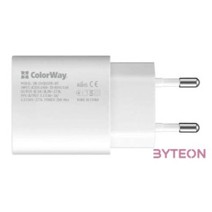 COLORWAY USB töltő adapter, Power Delivery Port PPS USB Type-C (25W)  fehér (CW-CHS033PD-WT)