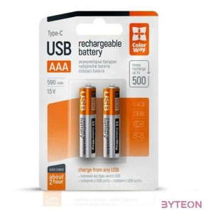 COLORWAY AAA újratölhető elem, USB-C 590 mAh 1.5B (Li-Polymer) (2pc.)