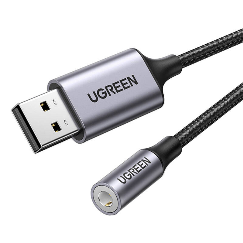 UGREEN CM477 audioadapter, USB-mini Jack 3.5 mm-es AUX (szurke)