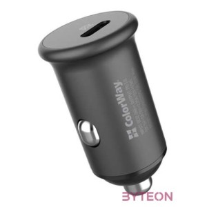 COLORWAY Autós töltő, CW-CHA028PD-GR, 1USB (Power Delivery Port USB Type-C (20W) szürke