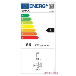 VIVAX TTR-93E hűtőszekrény, hűtő  93L, amiből felül a frissen tartó rekesz nettó 10L, megfordítható ajtónyitás,3 polc