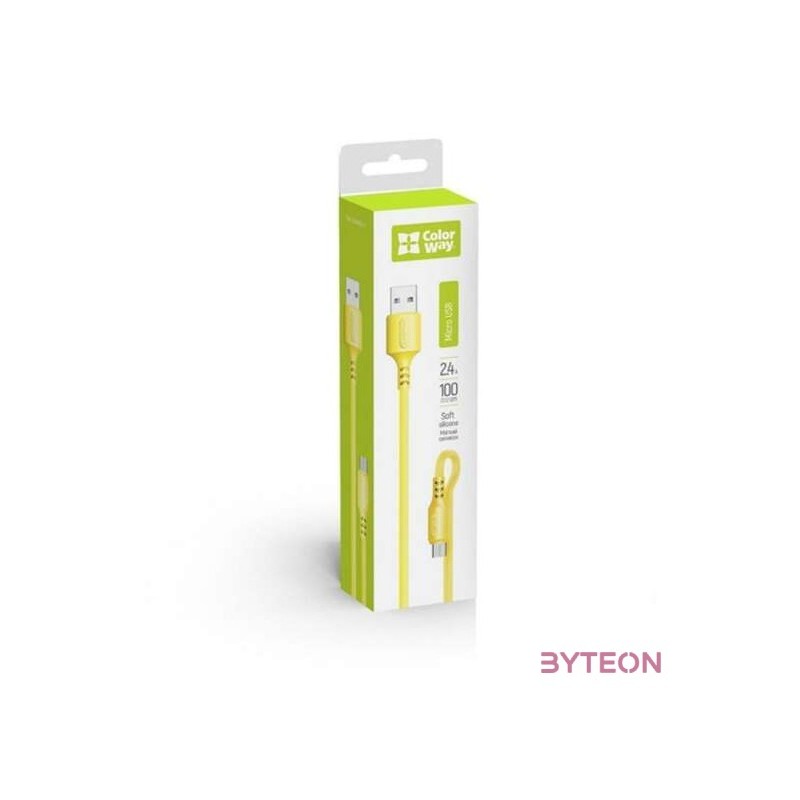 COLORWAY Kábel, USB - MicroUSB (soft silicone) 2.4A 1m sárga