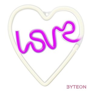 NEOLIA LED dekorációs lámpa LOVE rószaszín fehér, USB csatlakozó, 3 x AA, falra szerelhető, 148 lumen