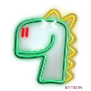 FOREVER LIGHT Neon LED dekorációs lámpa JURASSIC DINO zöld, szabályozható, USB, be,ki  kapcsoló,  falra szerelhető