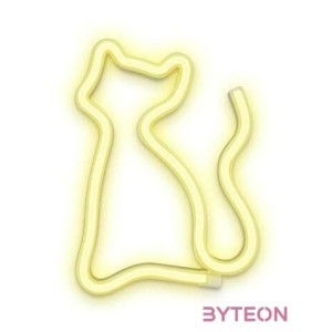 FOREVER LIGHT Neon LED dekorációs lámpa CICA meleg fehér, USB, be,ki kapcsoló, 3 X AA, falra akasztható