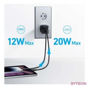 ANKER Hálózati Töltő, 323, 33W, USB-C, USB-A, EU, fekete -  A2331G11